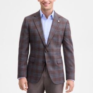 TED BAKER London Men's Blue Checkered Blazer two button lining  pockets wool 38